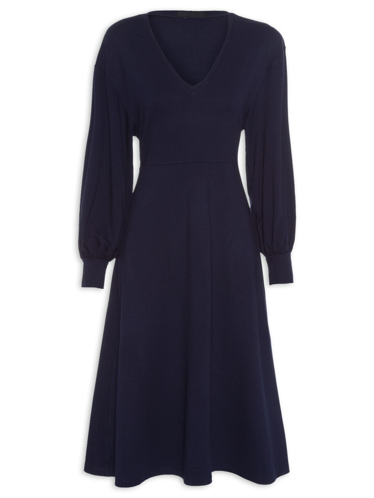 Vestido Midi Malha Manga Longa Ballon Azul '2Essential