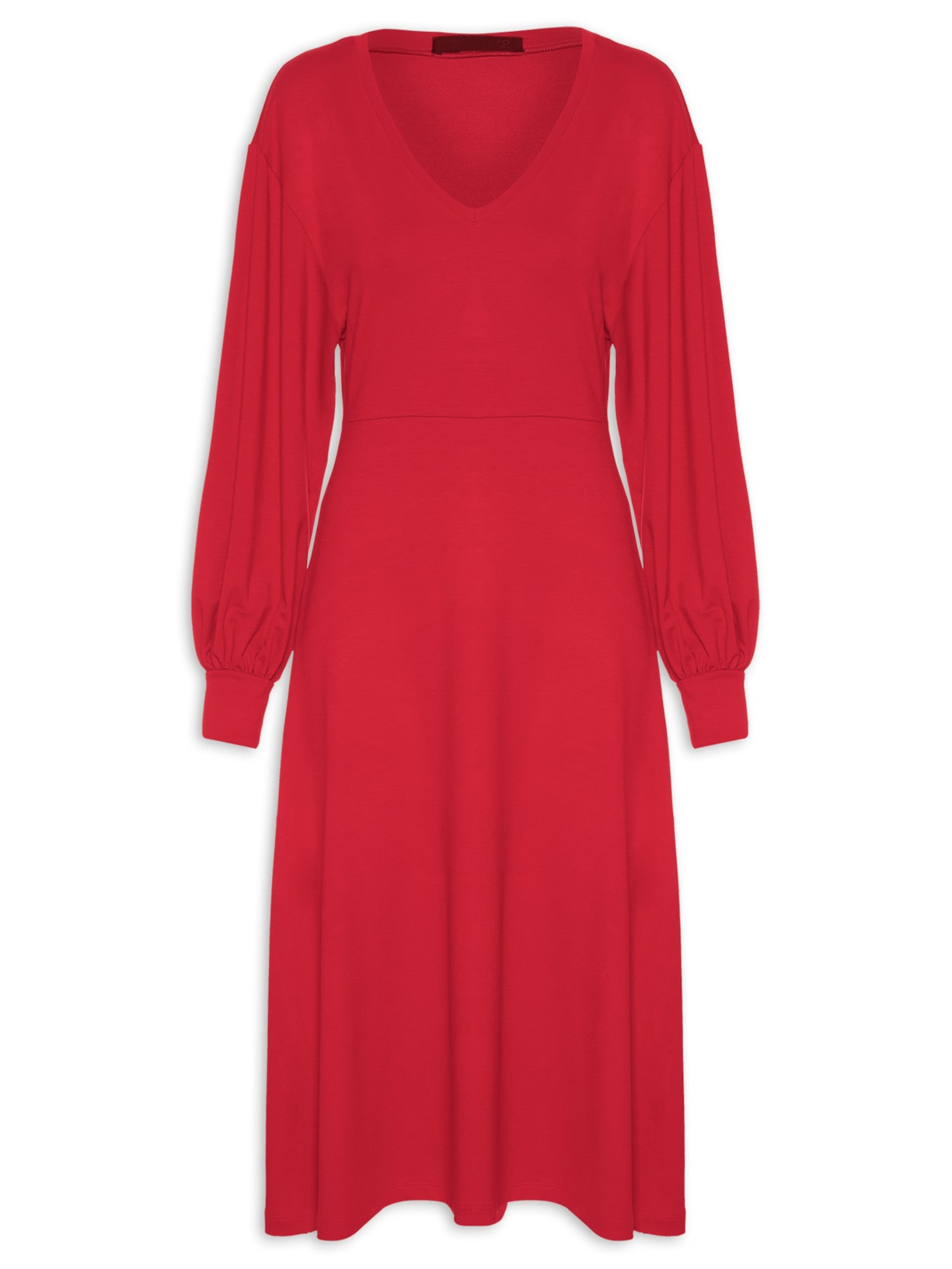Vestido Midi Malha Manga Longa Ballon - Vermelho