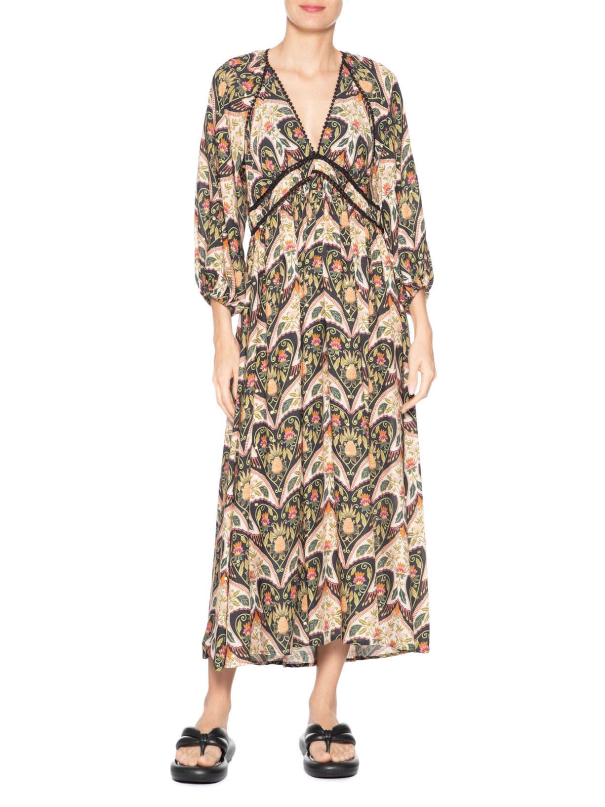 Vestido Midi Manga Andorinha Verde Farm