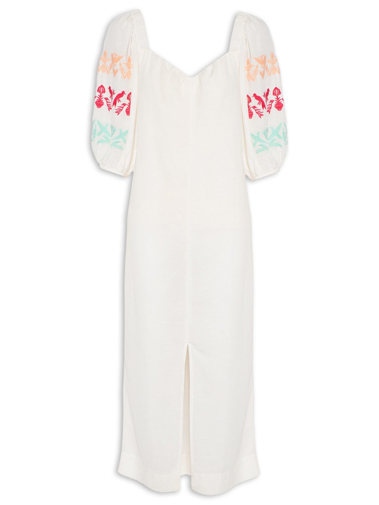 Vestido Midi Manga Bordado - Off White