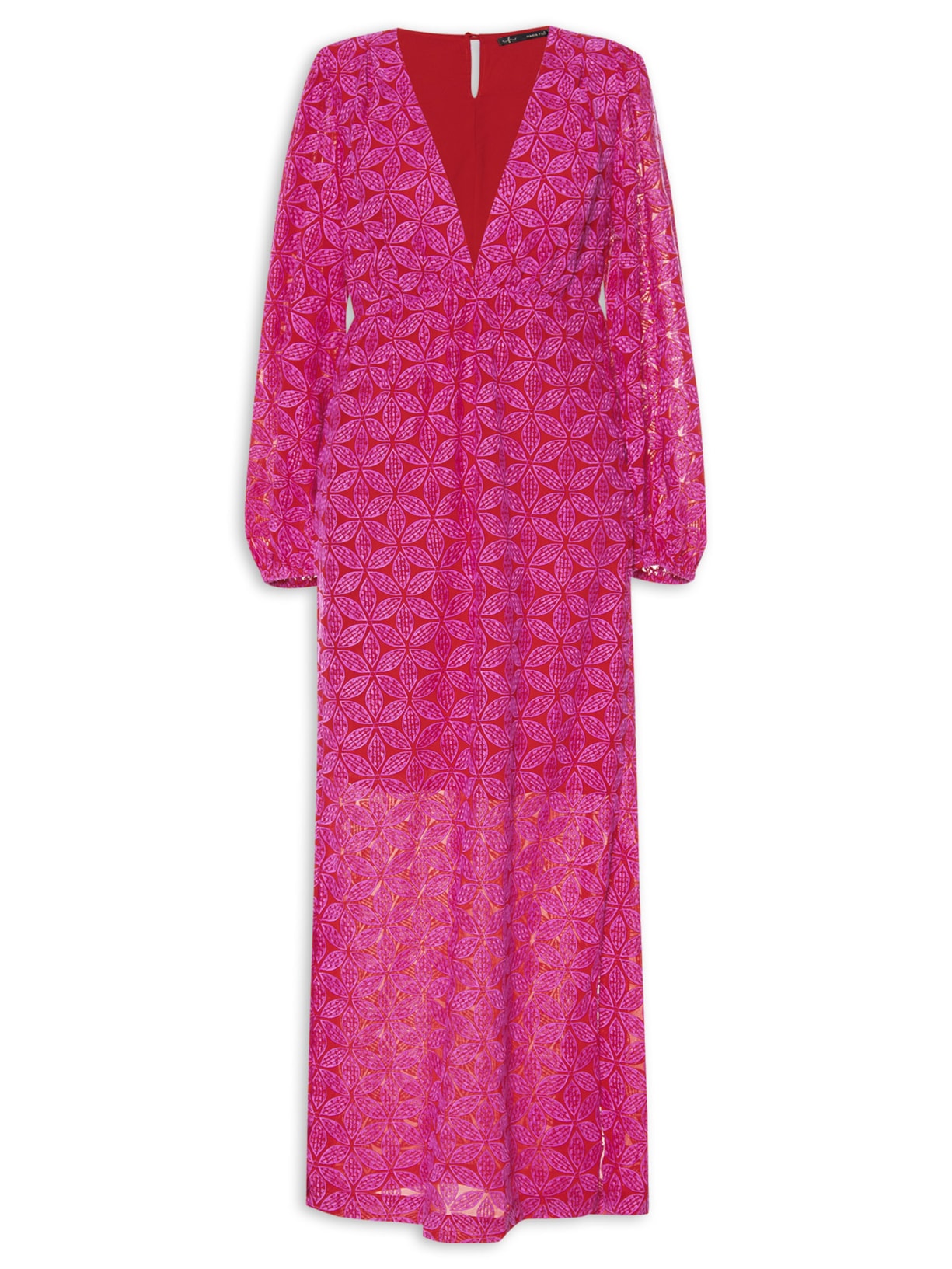 Vestido Midi Manga Bordado Maria Filó Rosa - Main Image