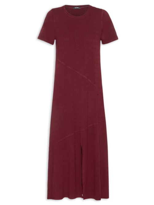 Vestido Midi Manga Curta com Recortes – Vermelho