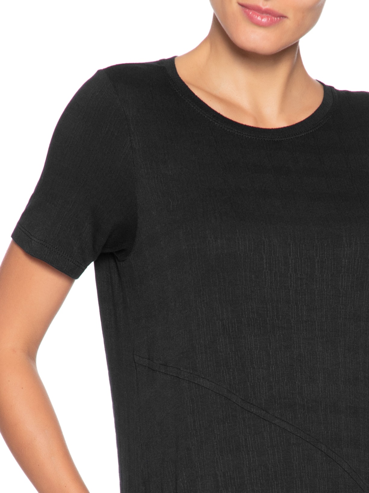 Vestido Midi Manga Curta com Recortes Preto Basiq