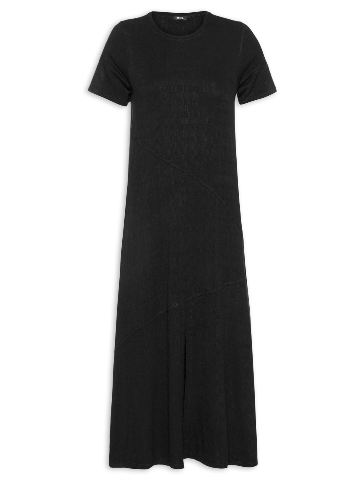 Vestido Midi Manga Curta com Recortes – Preto Basiq