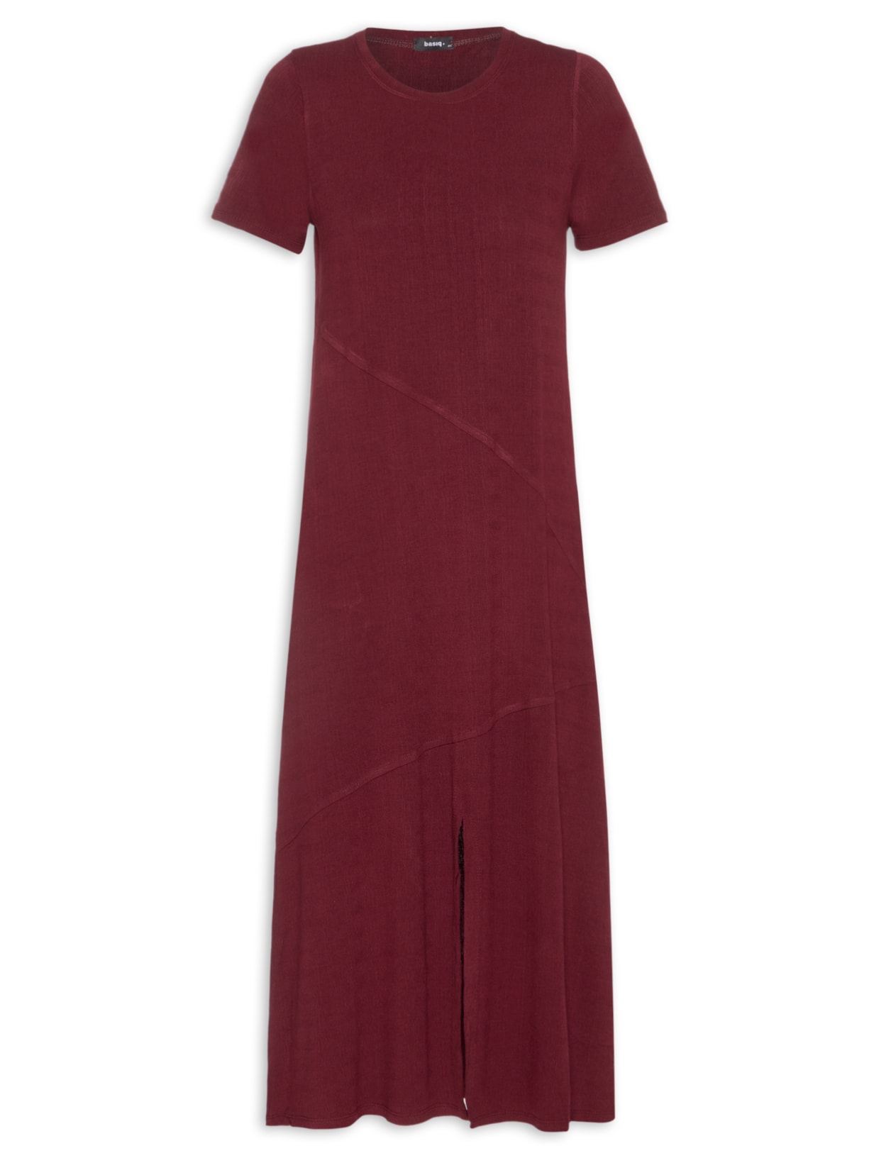 Vestido Midi Manga Curta com Recortes – Vermelho Basiq