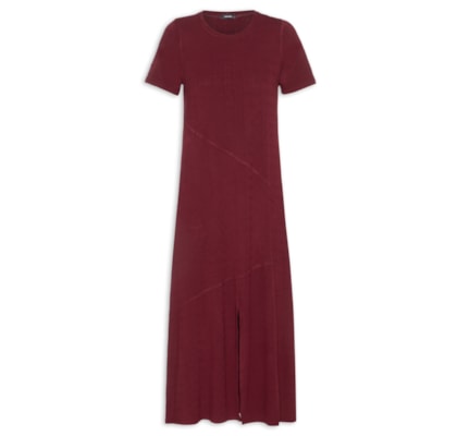 Vestido Midi Manga Curta com Recortes – Vermelho