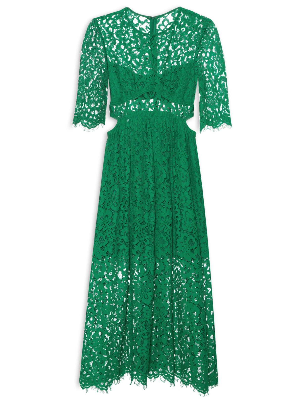 Vestido Midi Manga Curta De Renda - Verde