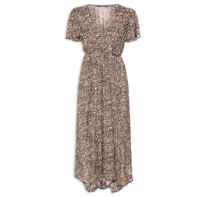 Vestido Midi Manga Curta Estampa Kira - Animal Print