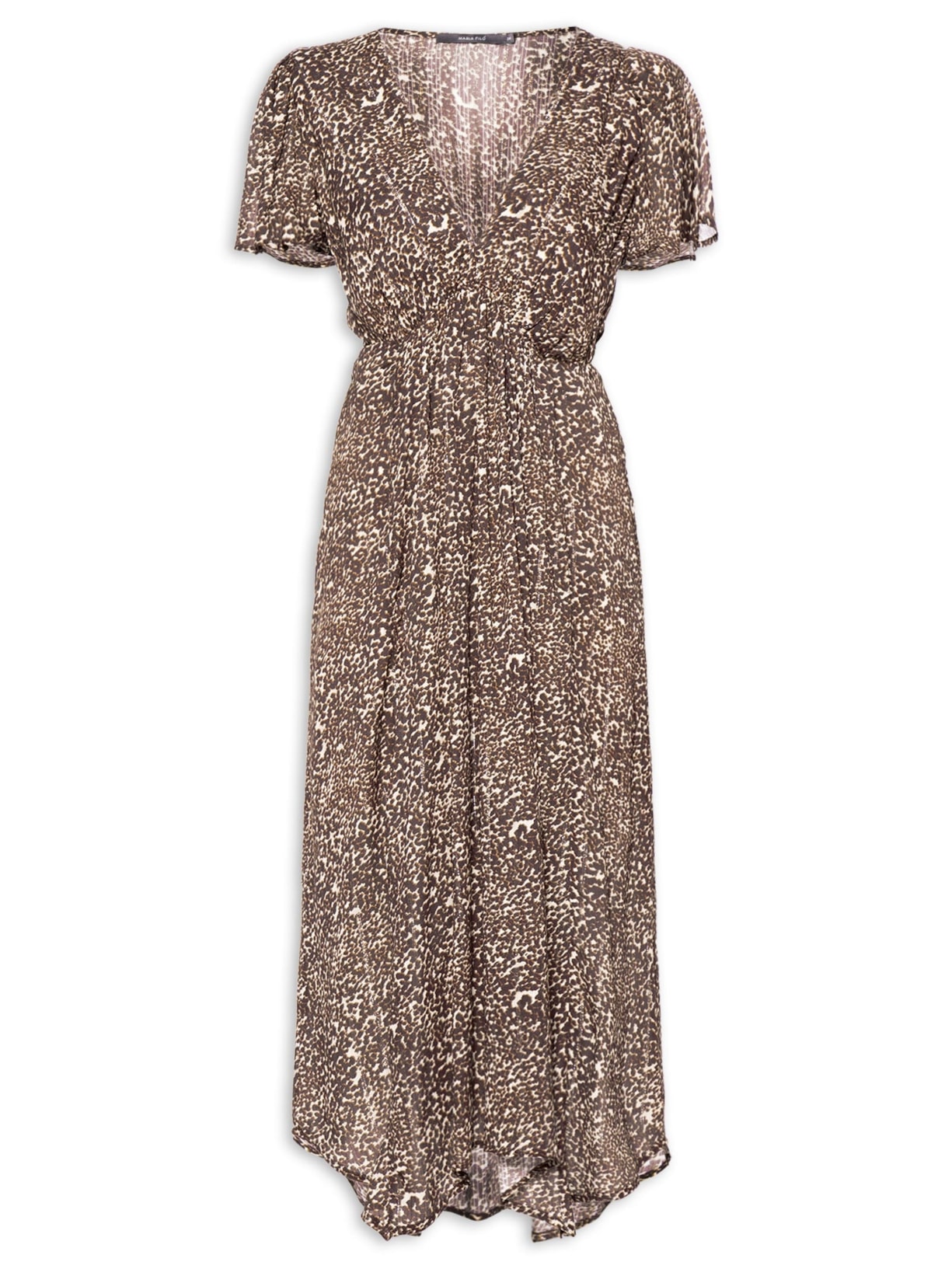 Vestido Midi Manga Curta Estampa Kira - Animal Print