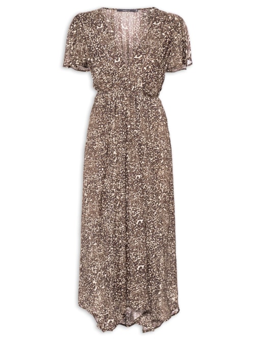 Vestido Midi Manga Curta Estampa Kira - Animal Print