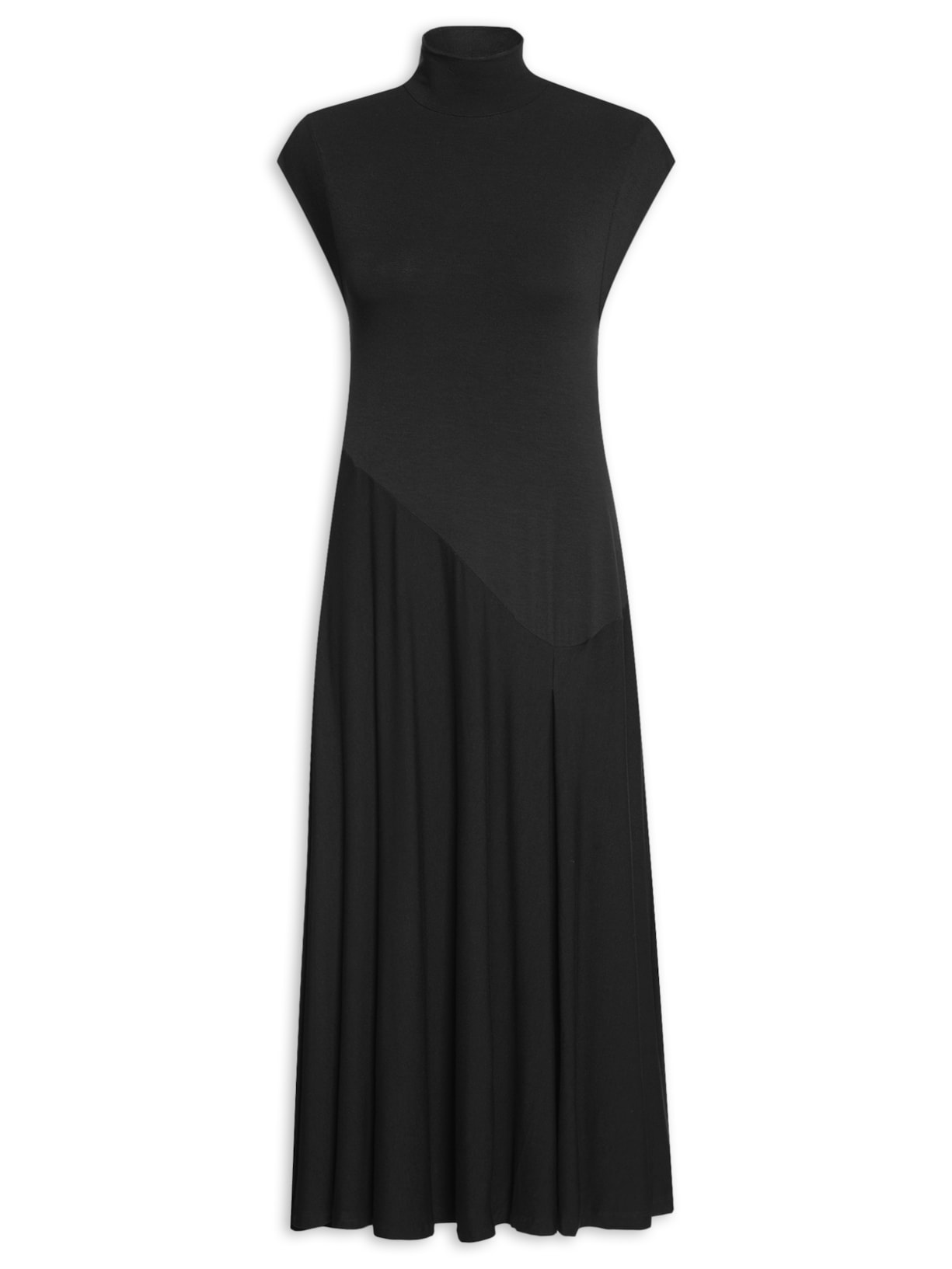 Vestido Midi Manga Curta - Preto