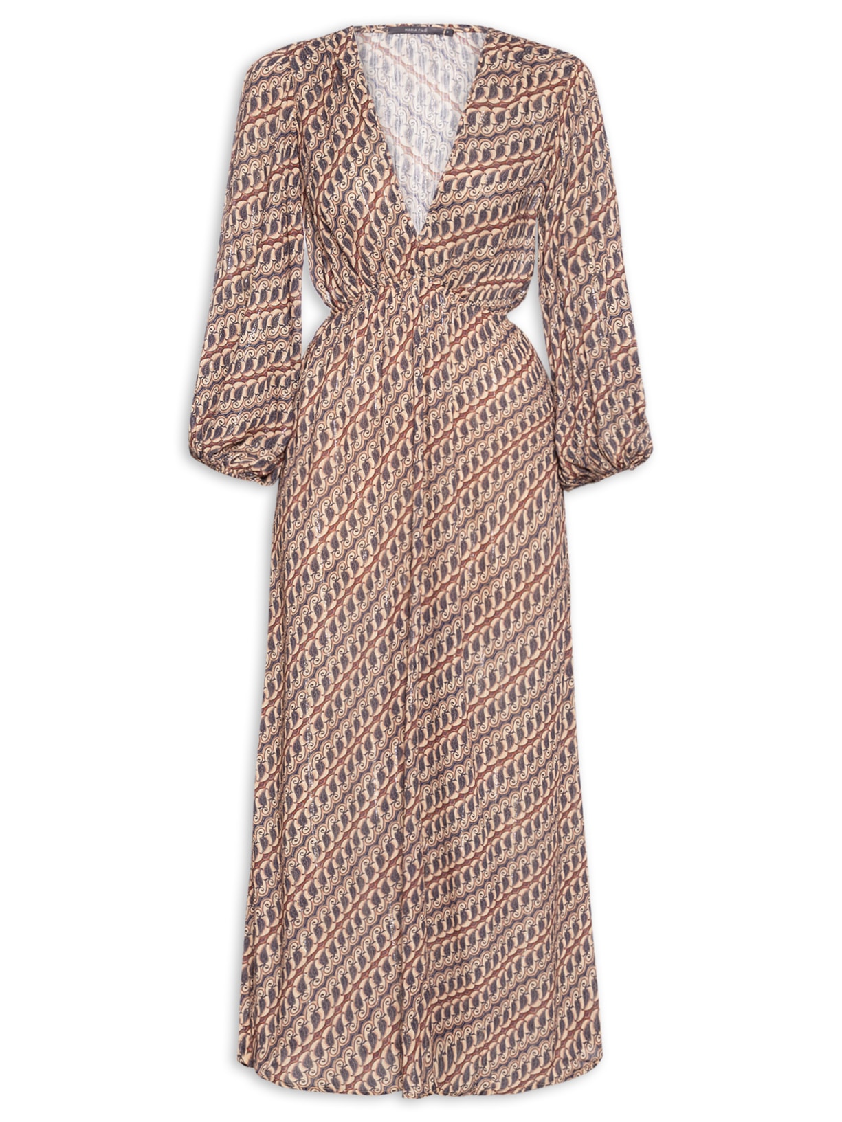 Vestido Midi Manga Estampa Batk Nique - Marrom
