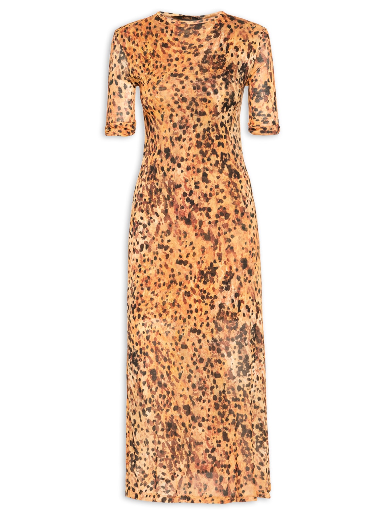 Vestido Midi Manga Franzida - Marrom