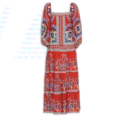 Vestido Midi Manga Lenço Náutico - Vermelho