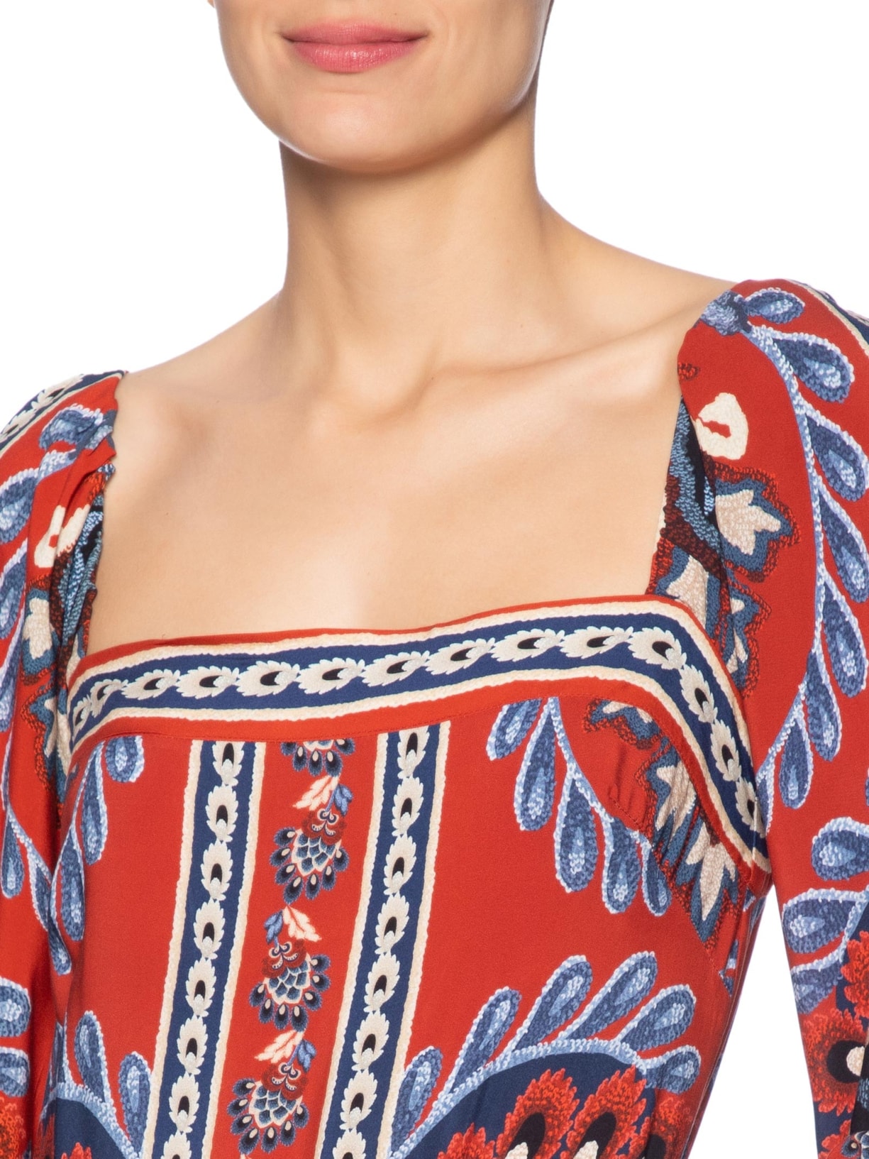 Vestido Midi Manga Lenço Náutico Vermelho Farm