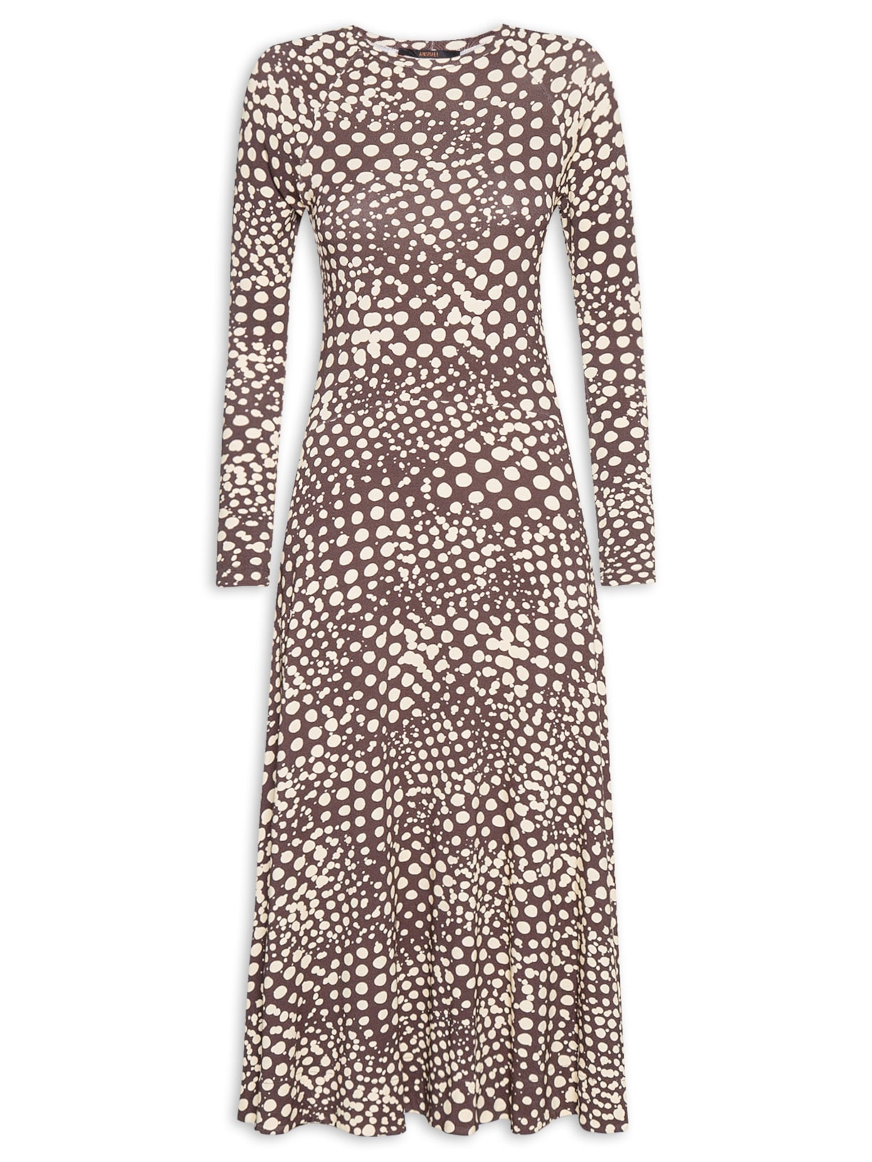 Vestido Midi Manga Longa Estampa Pois Vitral - Marrom