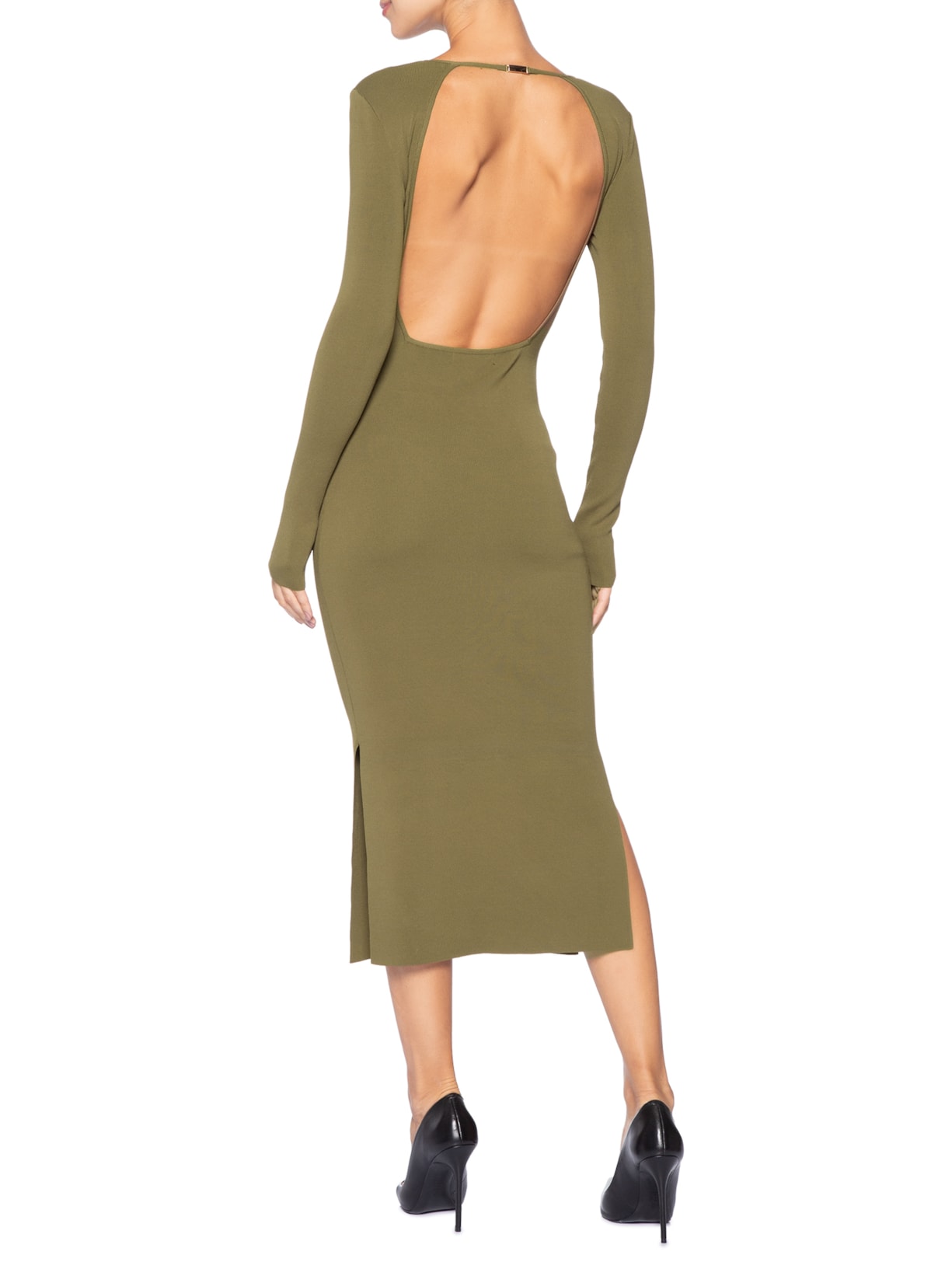 Vestido Midi Manga Longa Metal Tricot Verde Animale