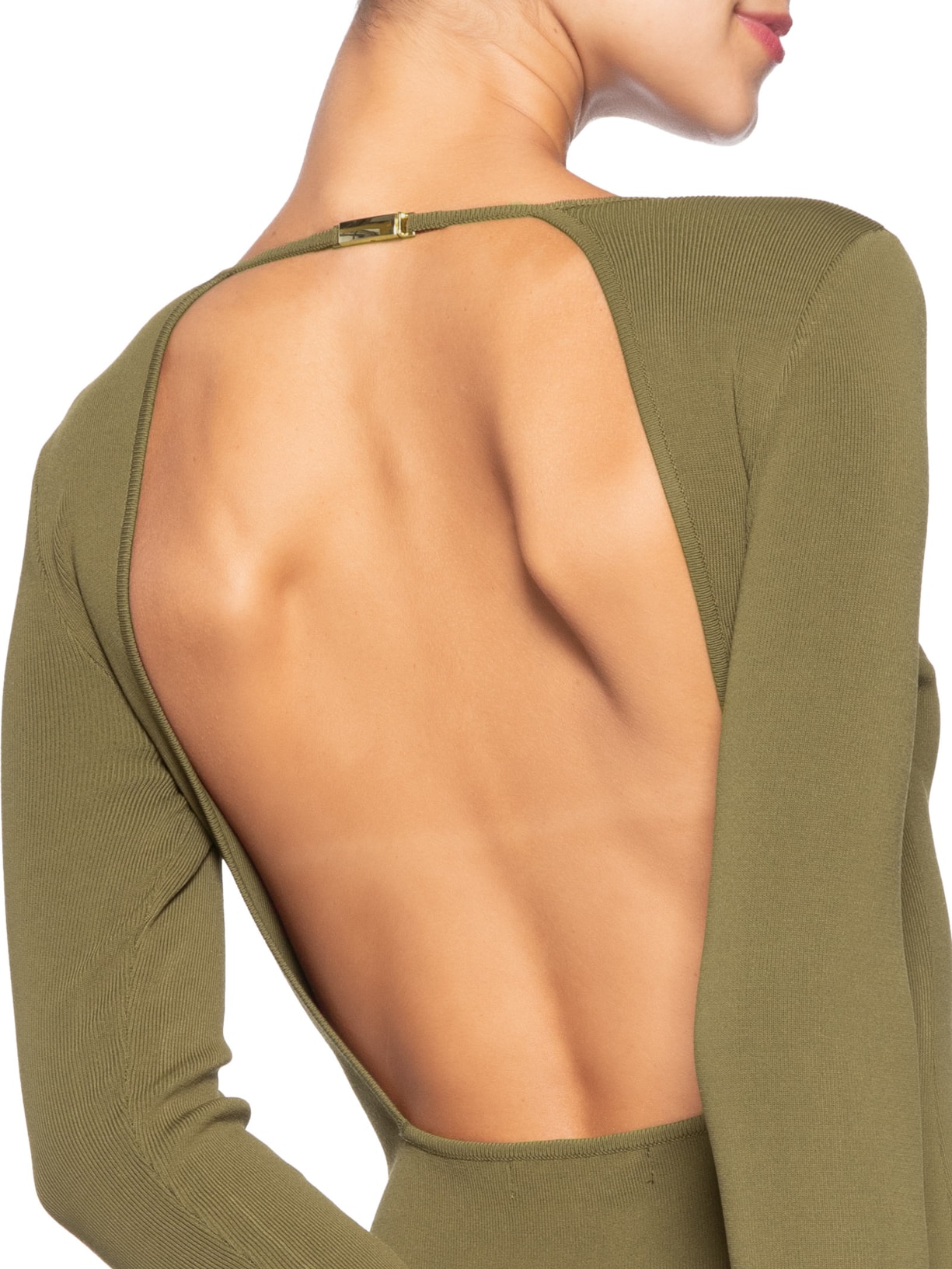 Vestido Midi Manga Longa Metal Tricot Verde Animale