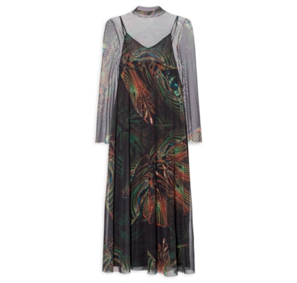 Vestido Midi Manga Longa Tule Pupa - Preto