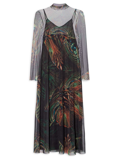 Vestido Midi Manga Longa Tule Pupa - Preto