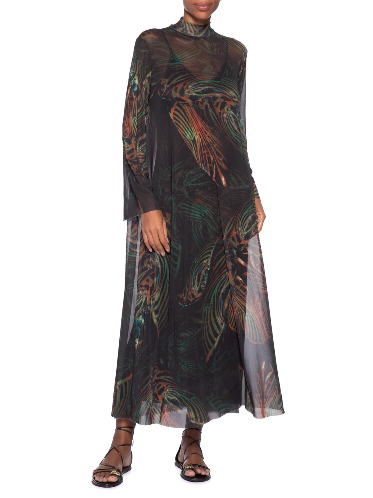 Vestido Midi Manga Longa Tule Pupa Preto Osklen