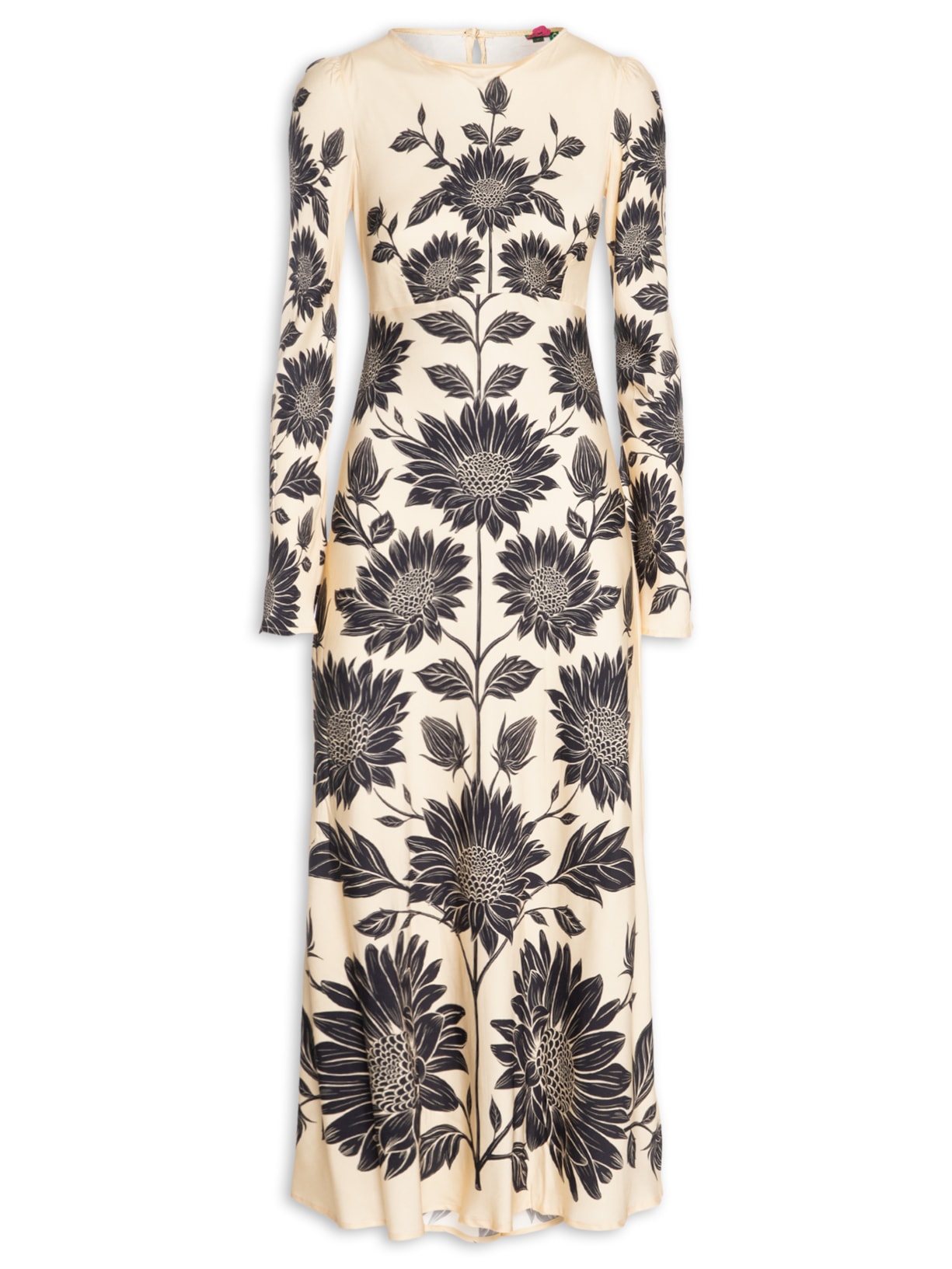 Vestido Midi Manga Maria Lia Bege Farm