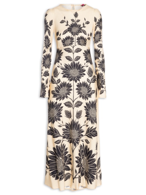 Vestido Midi Manga Maria Lia - Bege