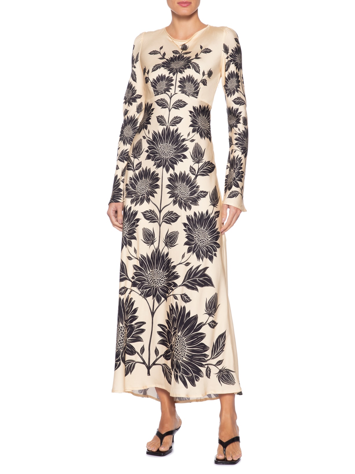 Vestido Midi Manga Maria Lia Bege Farm