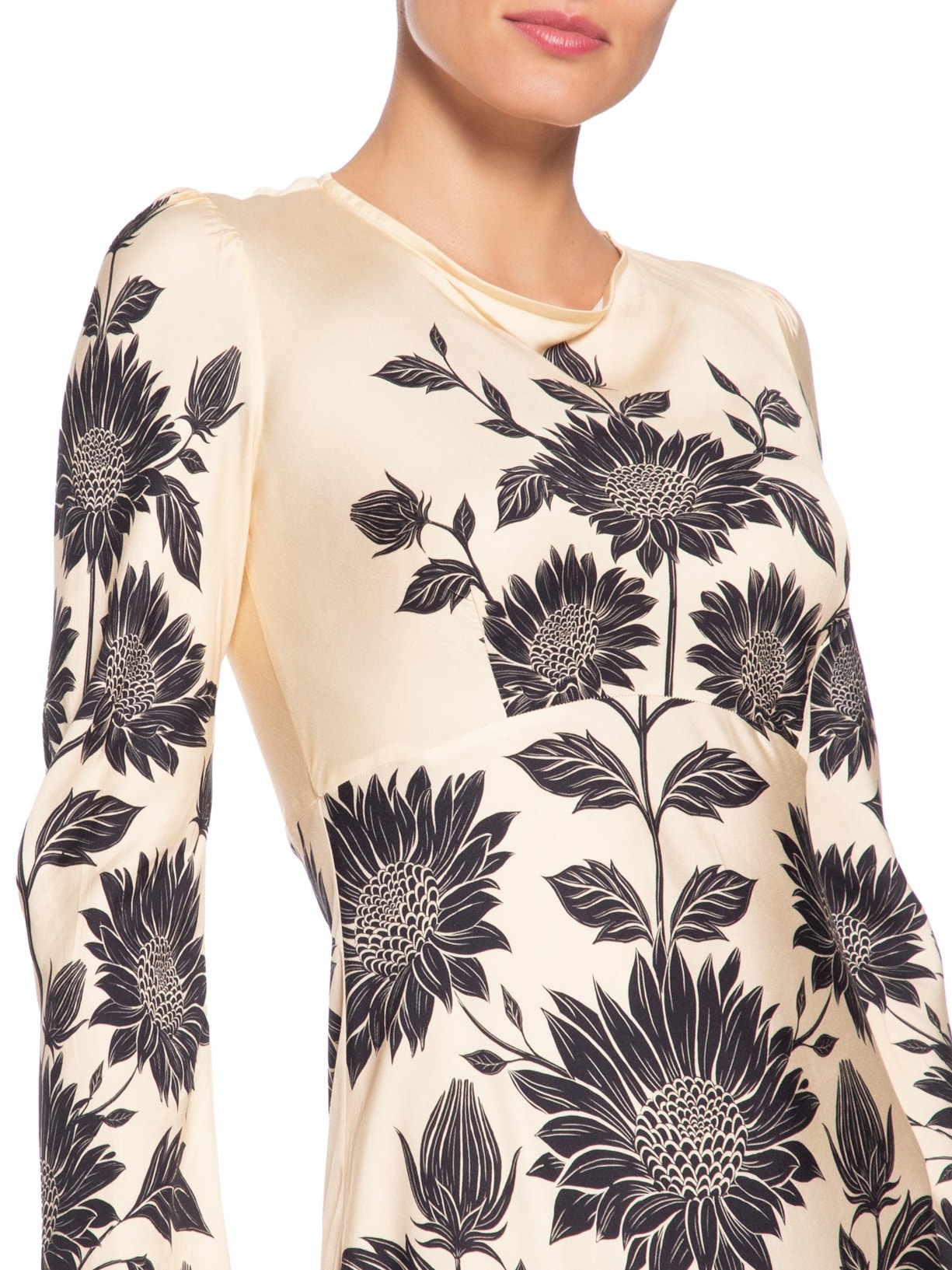 Vestido Midi Manga Maria Lia Bege Farm
