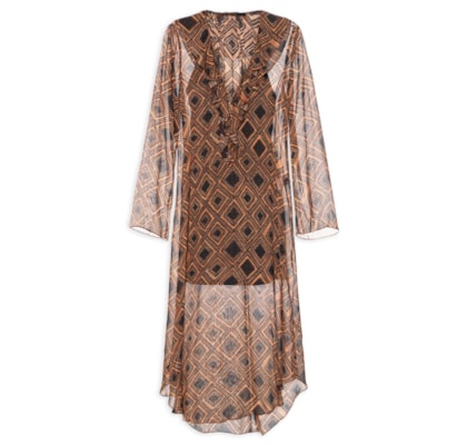 Vestido Midi Manga Textura Taipas - Marrom 