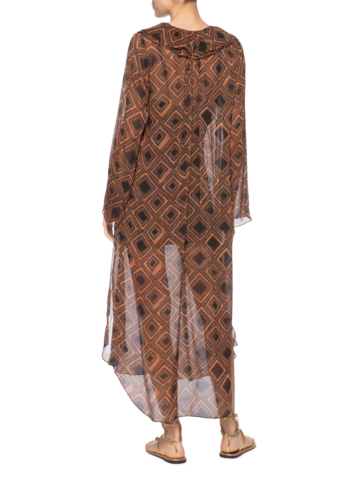 Vestido Midi Manga Textura Taipas Marrom  Animale