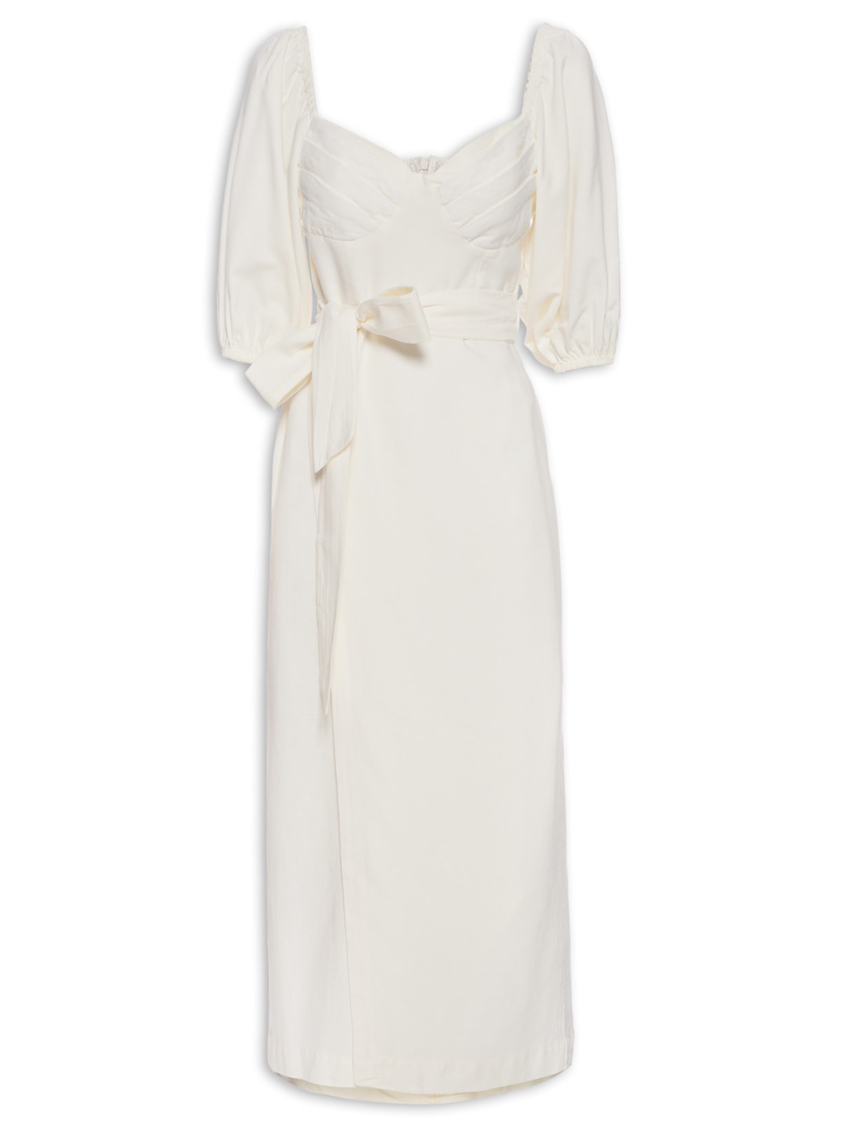 Vestido Midi Mangas Bufantes - Off White