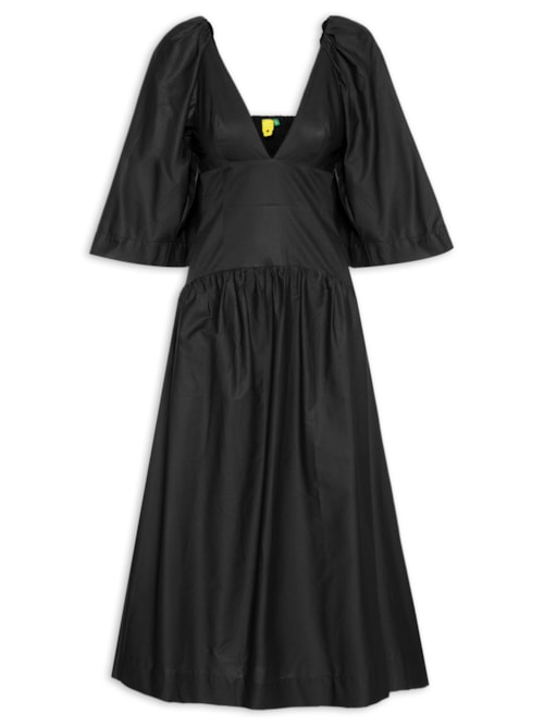 Vestido Midi Mangas - Preto