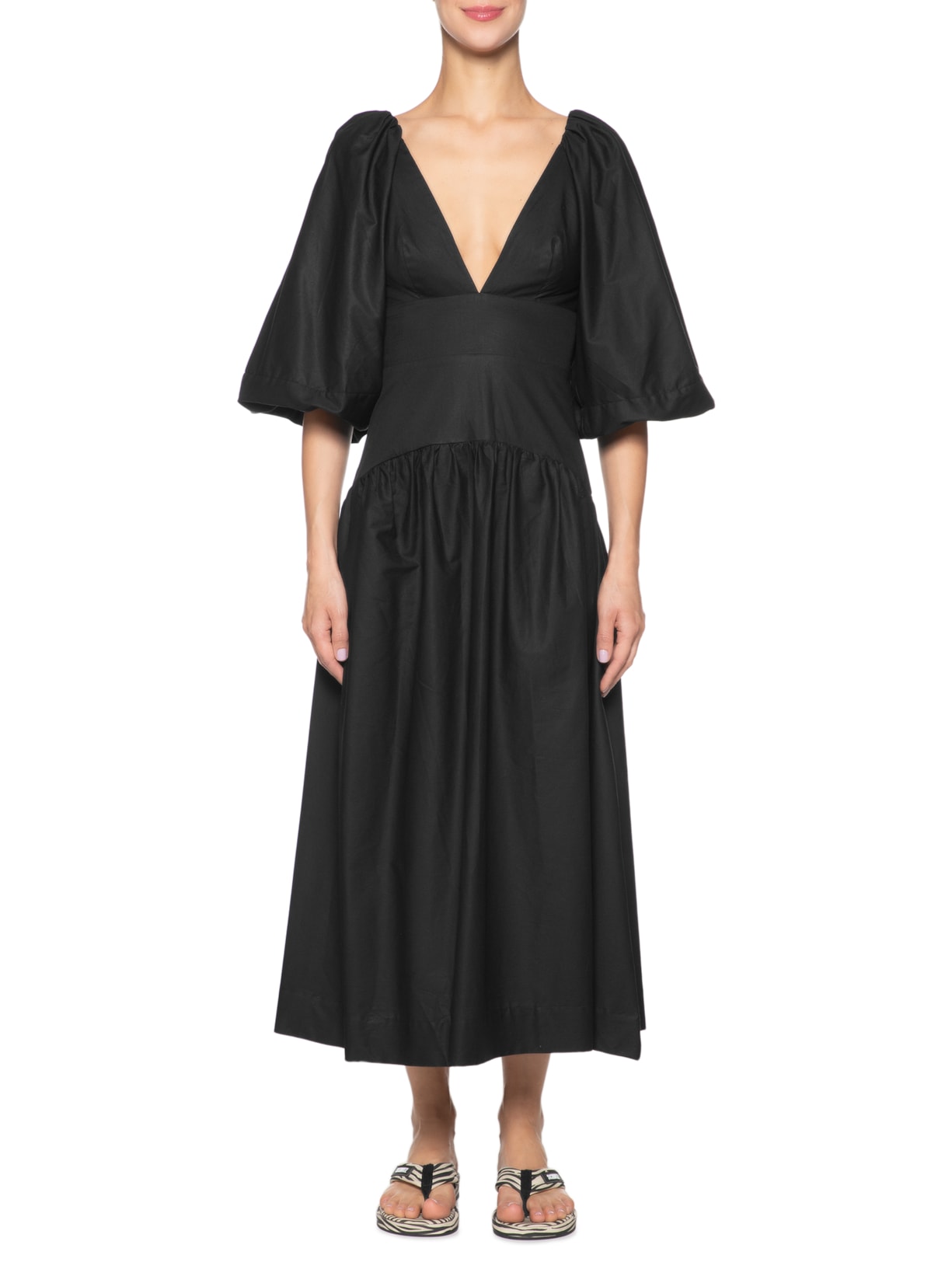 Vestido Midi Mangas Preto Farm