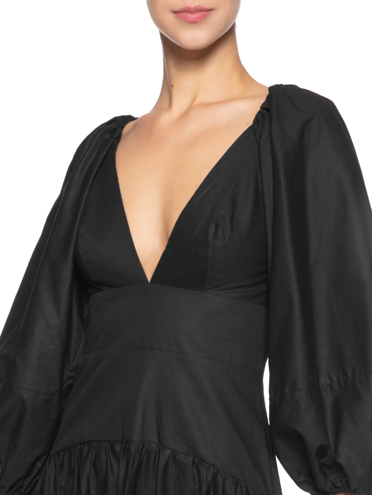 Vestido Midi Mangas Preto Farm