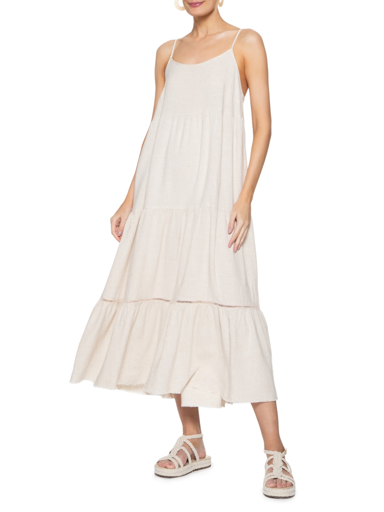 Vestido Midi Marias Bege Basiq