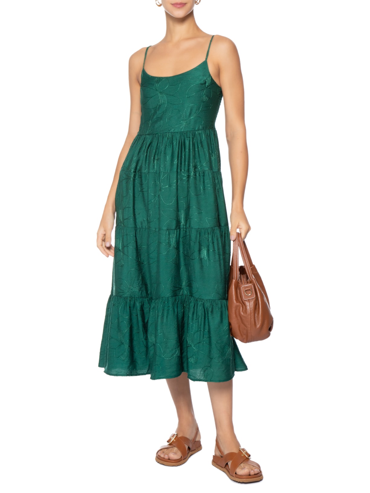 Vestido Midi Marias Bordado Verde Basiq