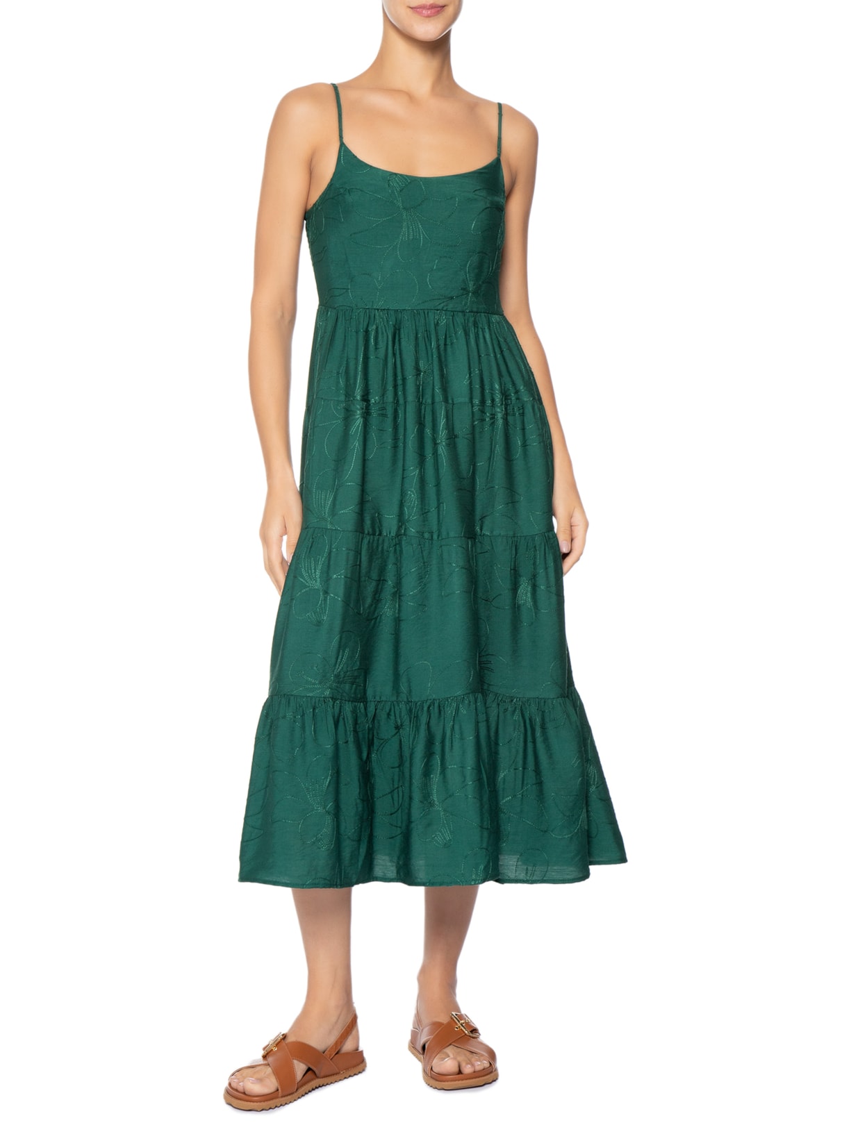 Vestido Midi Marias Bordado Verde Basiq