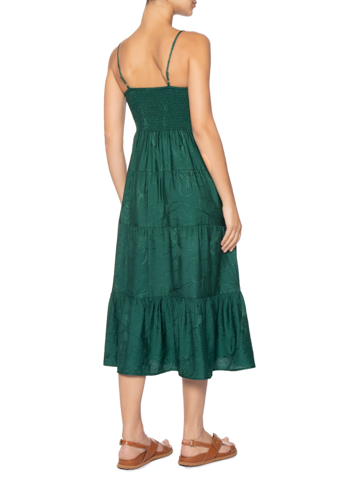Vestido Midi Marias Bordado Verde Basiq