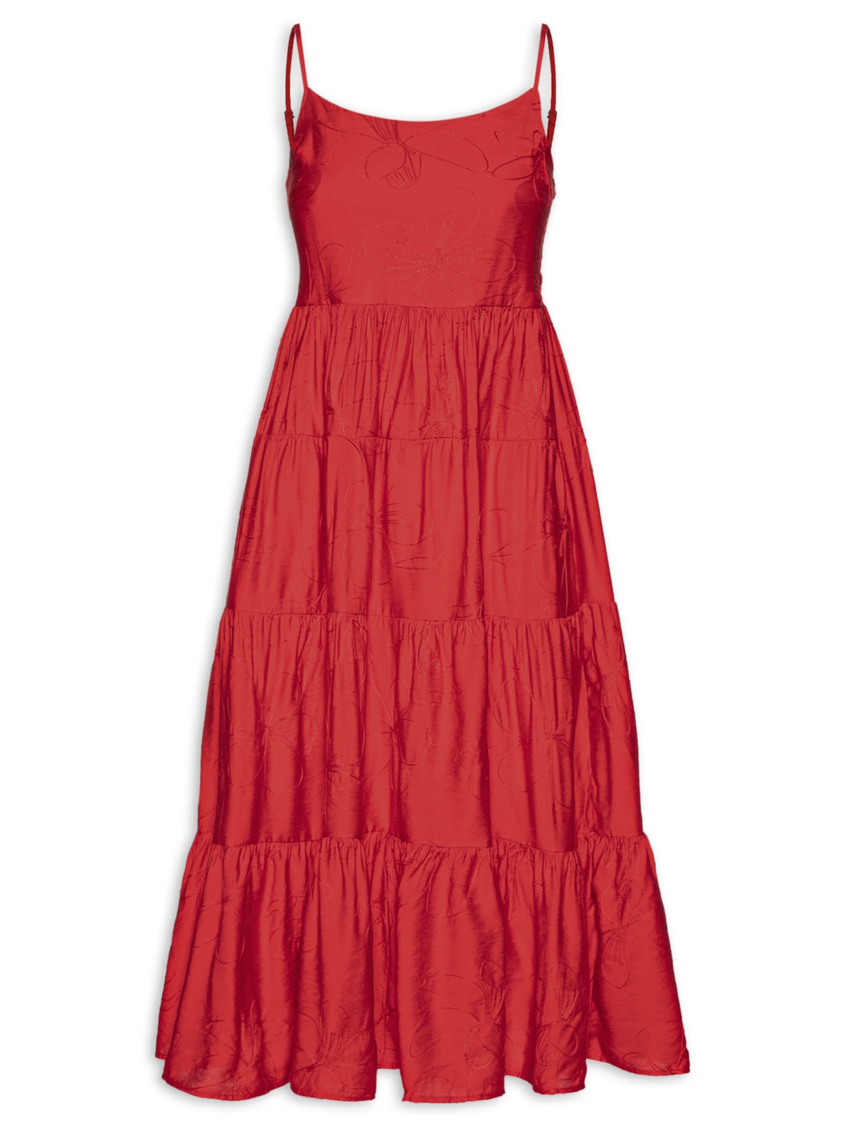Vestido Midi Marias Bordado Vermelho Basiq