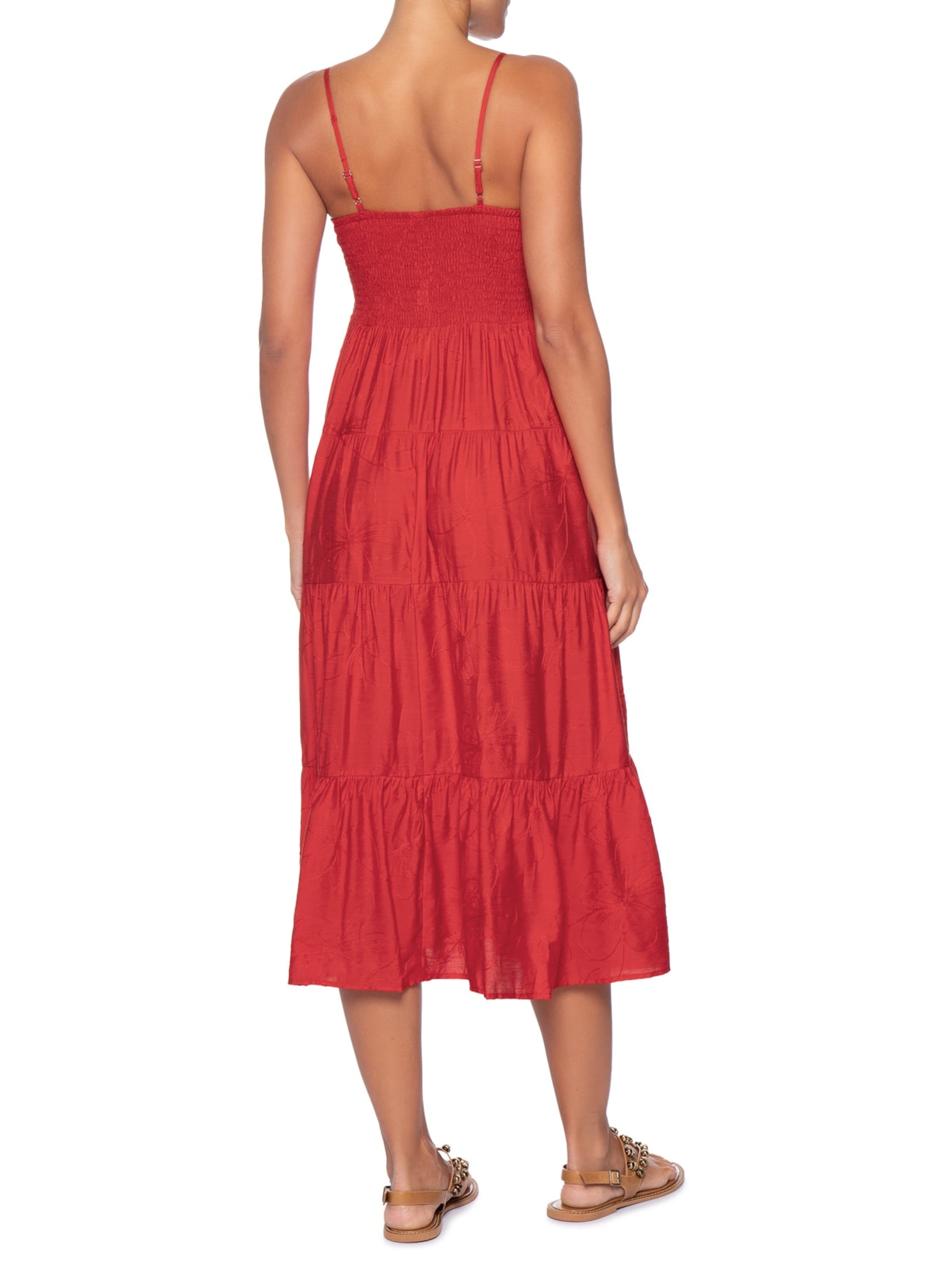 Vestido Midi Marias Bordado Vermelho Basiq