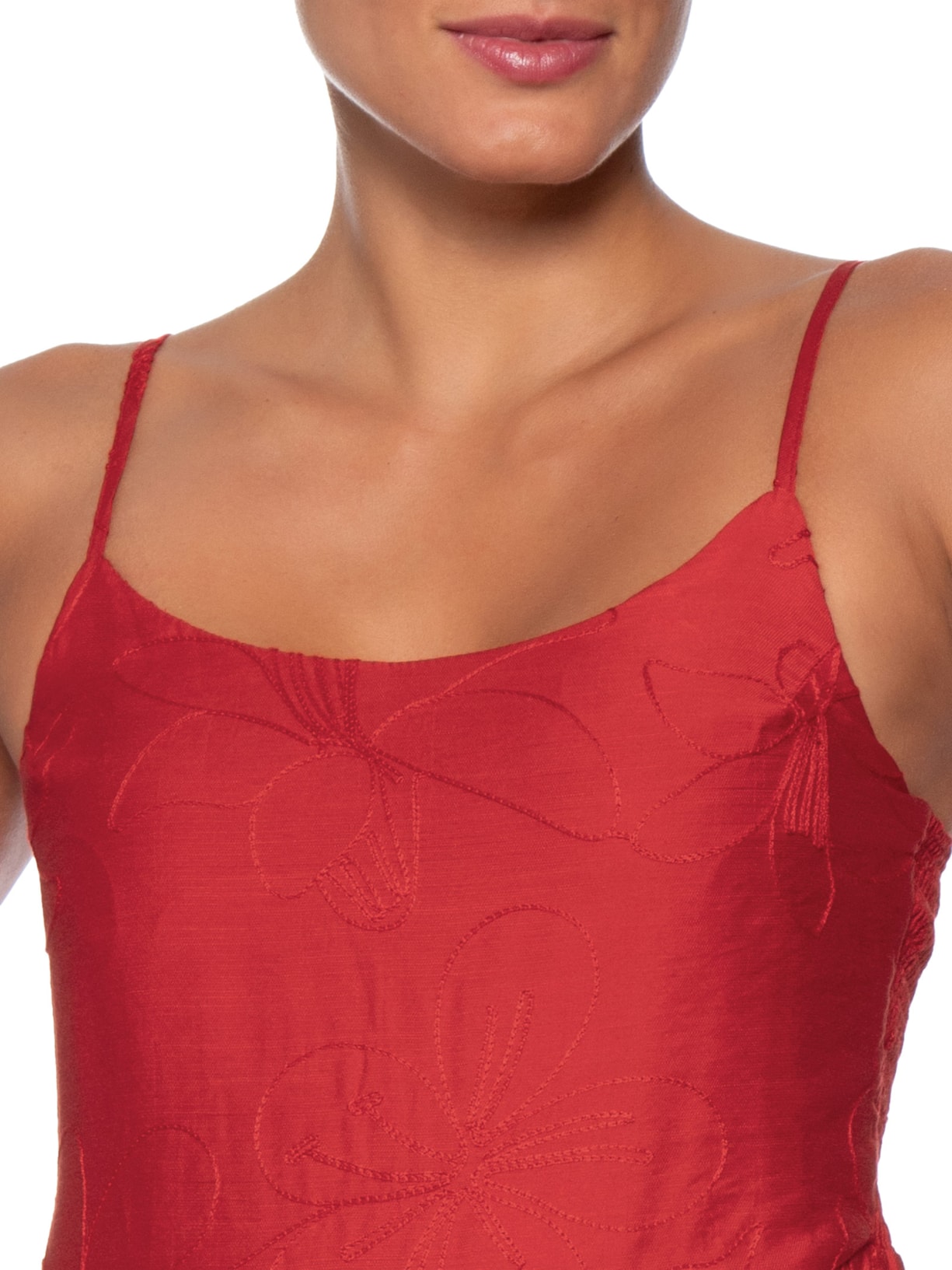 Vestido Midi Marias Bordado Vermelho Basiq