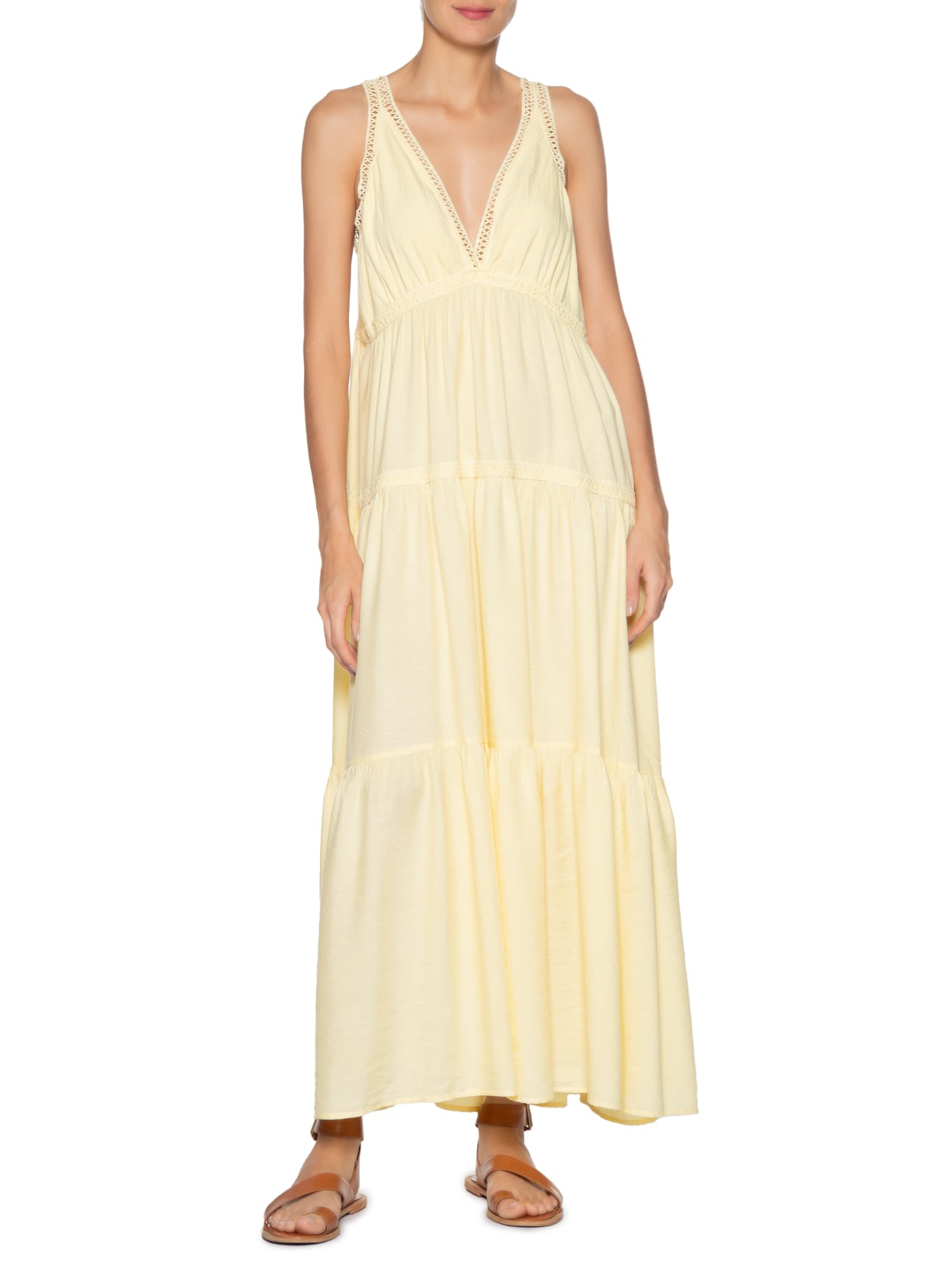 Vestido Midi Marias Com Detalhe Amarelo Basiq