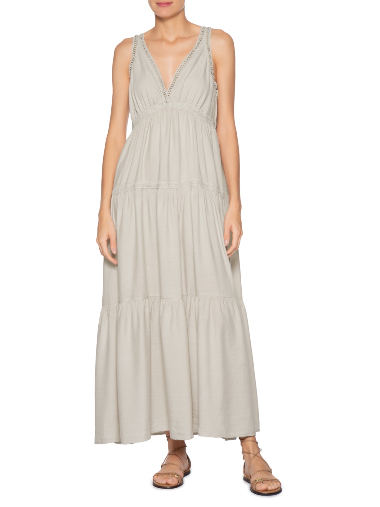 Vestido Midi Marias Com Detalhe Bege Basiq