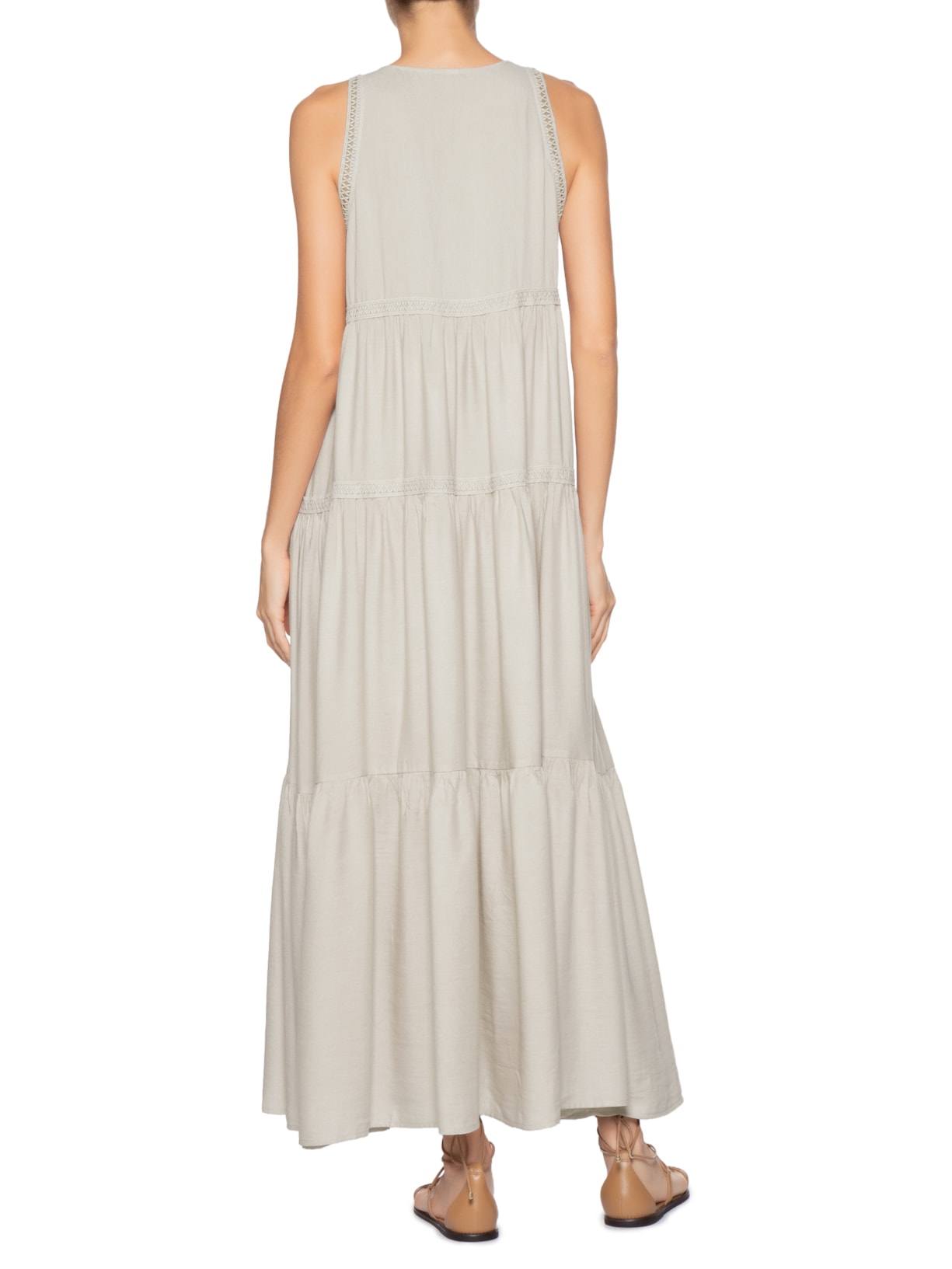 Vestido Midi Marias Com Detalhe Bege Basiq