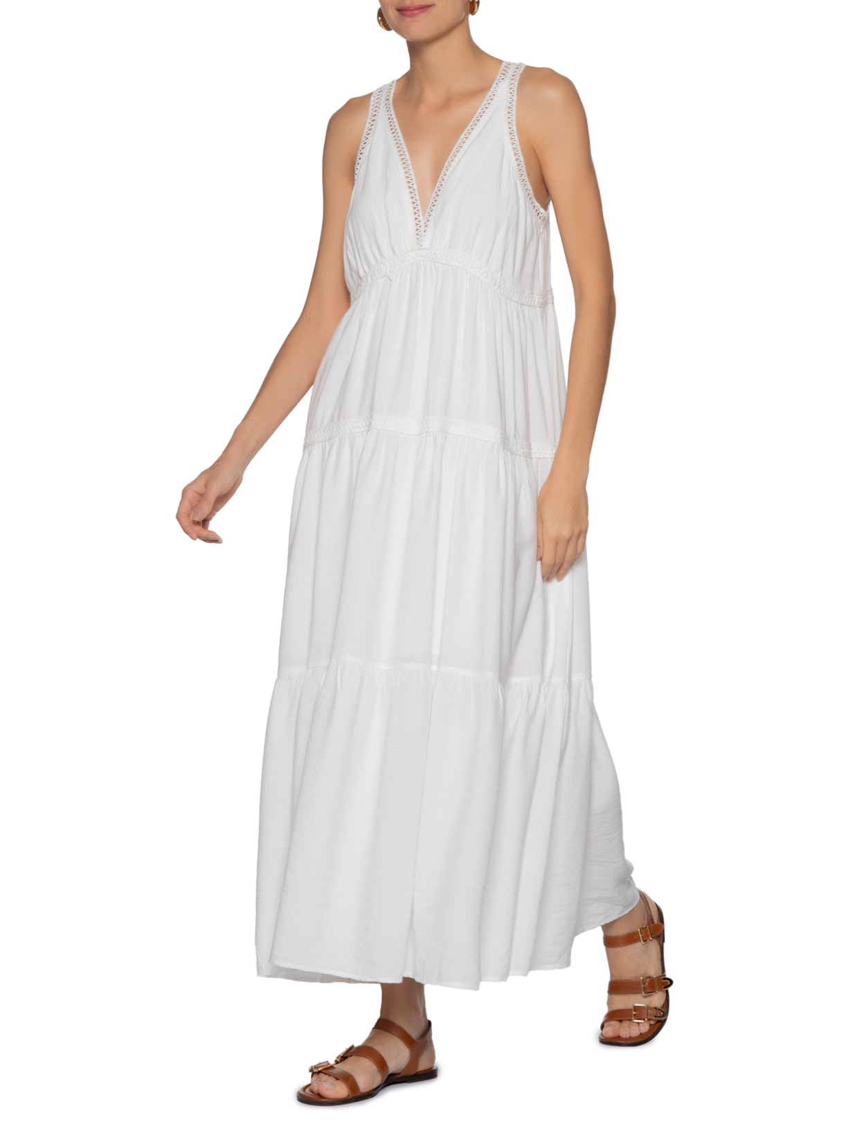 Vestido Midi Marias Com Detalhe Branco Basiq