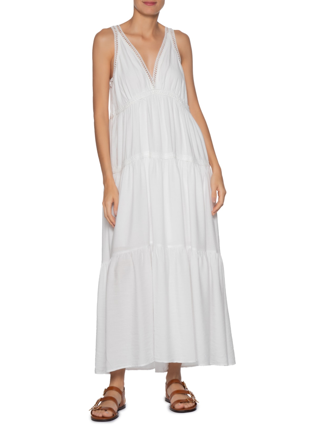 Vestido Midi Marias Com Detalhe Branco Basiq