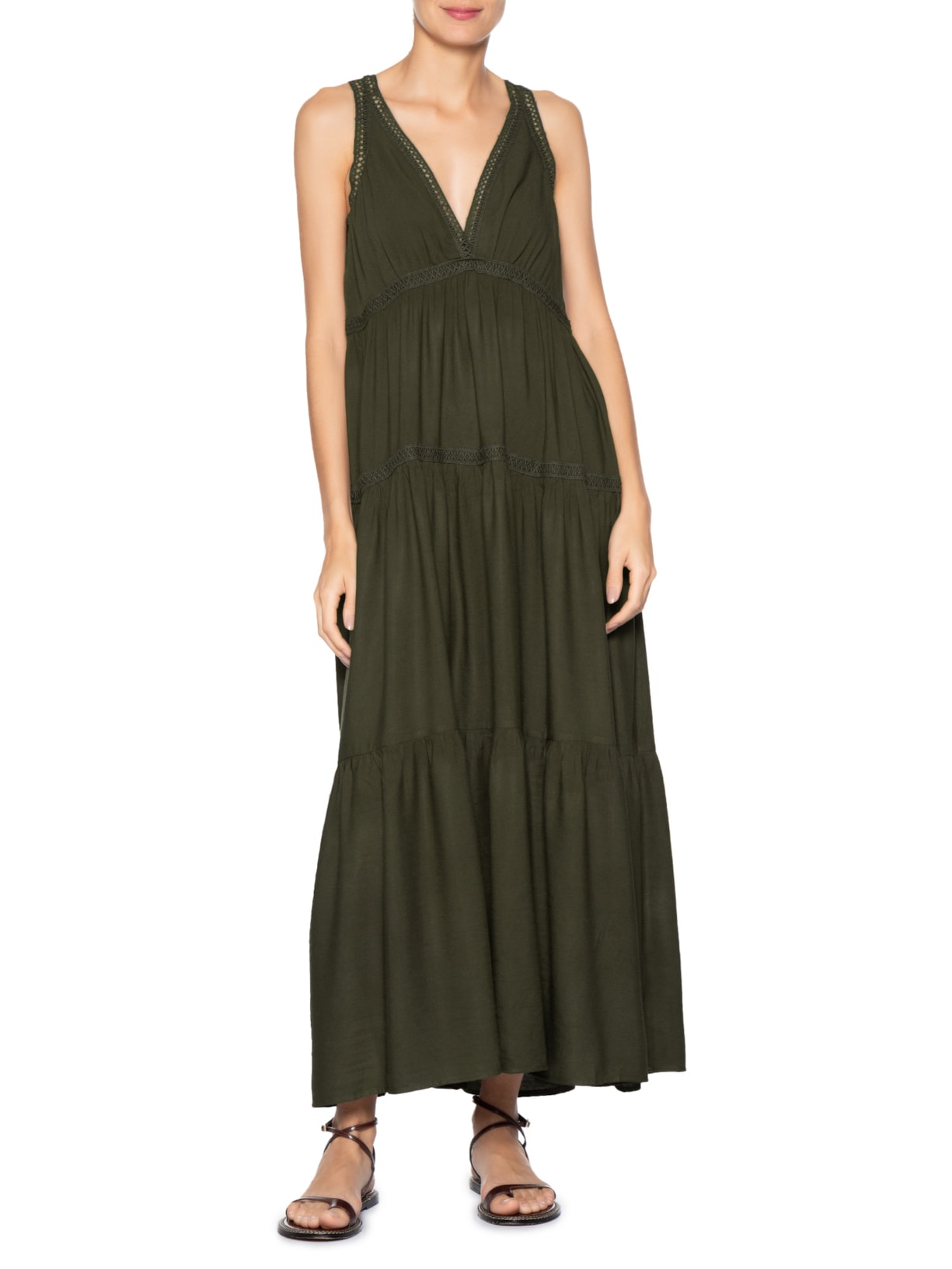 Vestido Midi Marias Com Detalhe Marrom Basiq