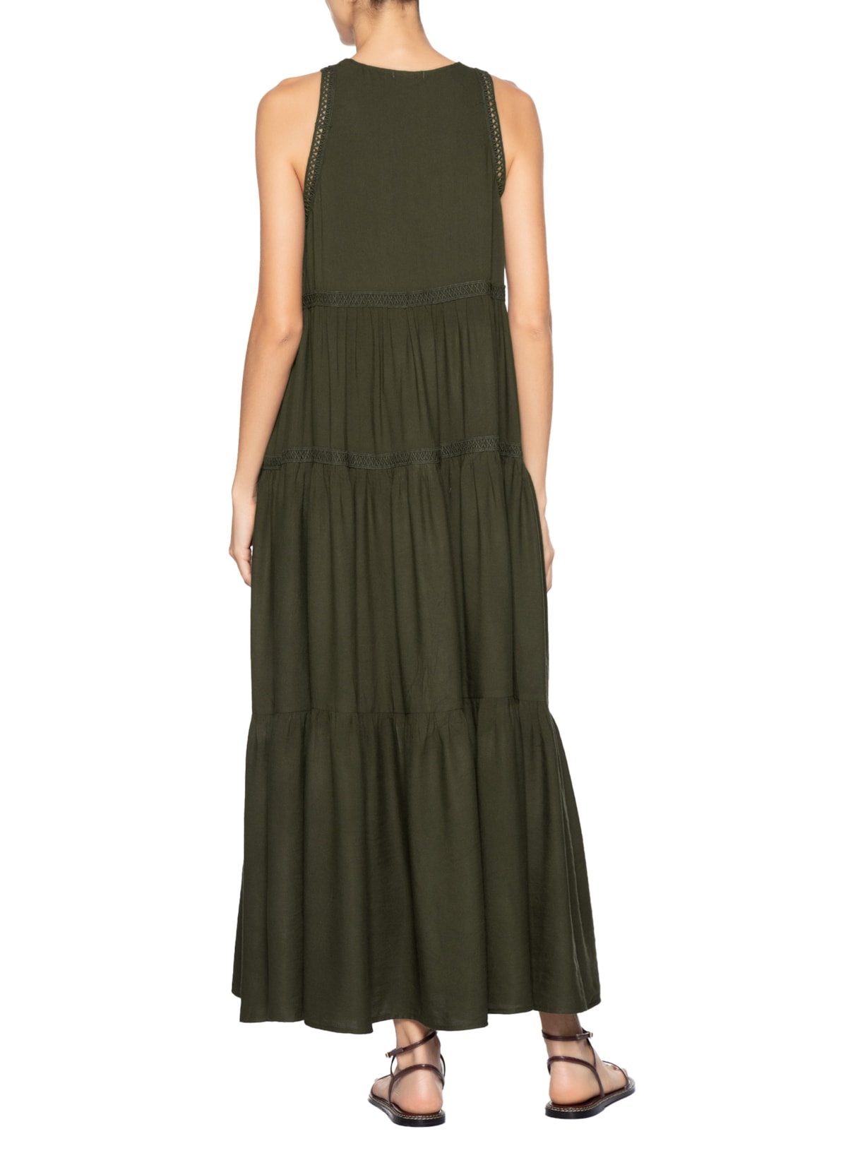 Vestido Midi Marias Com Detalhe Marrom Basiq