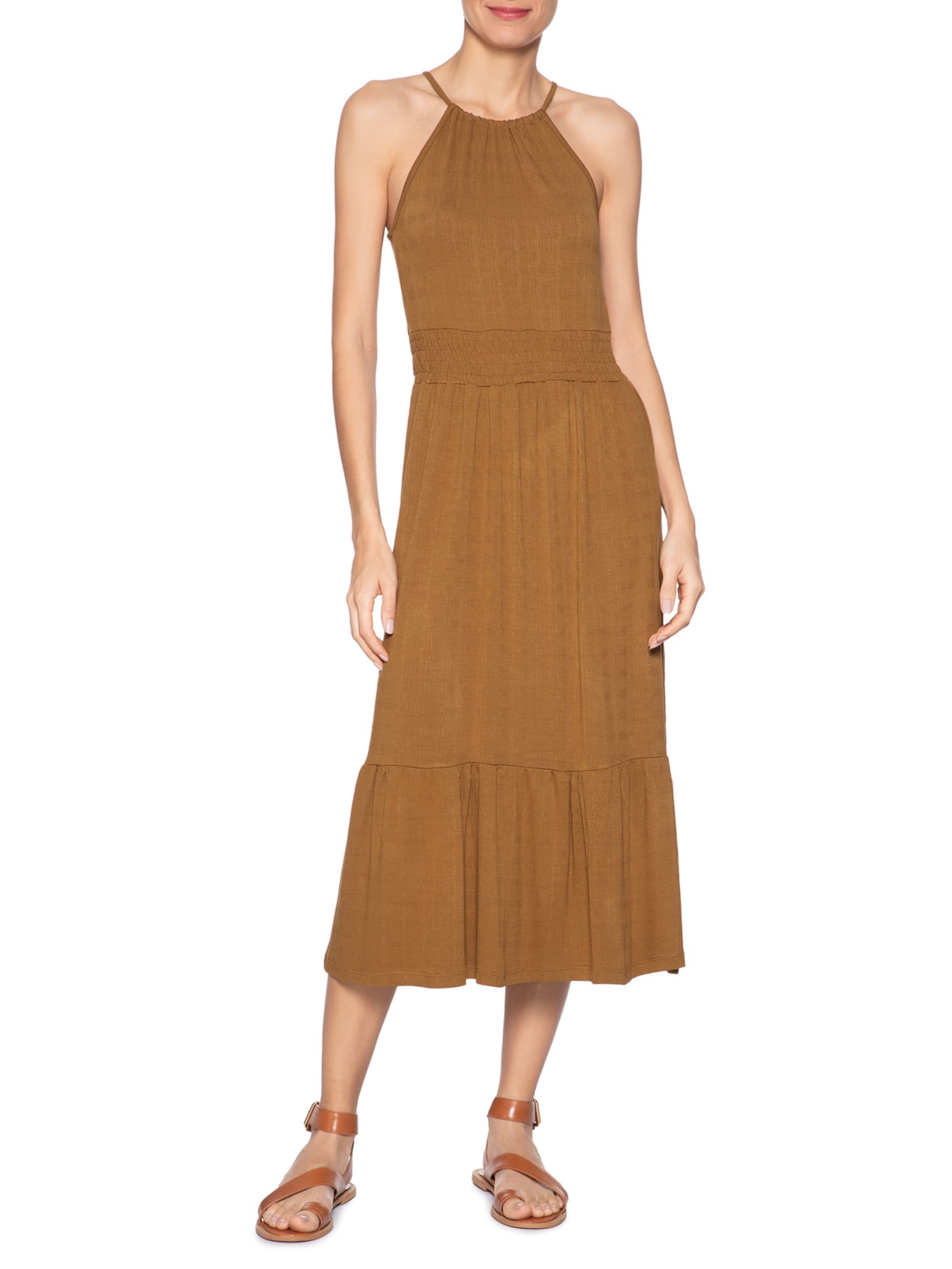 Vestido Midi Marias Marrom  Basiq